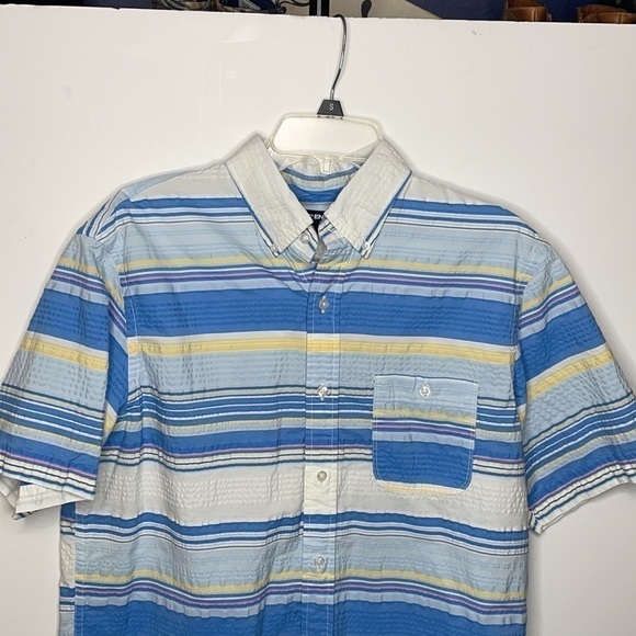 LANDS' End Pastel Striped, Casual Button Down Shirt, Size Medium - Picture 2 of 6